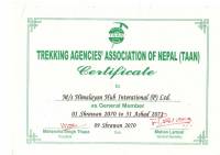 Trekking Agencies association of Nepal(TAAN) Certificate  » Click to zoom ->